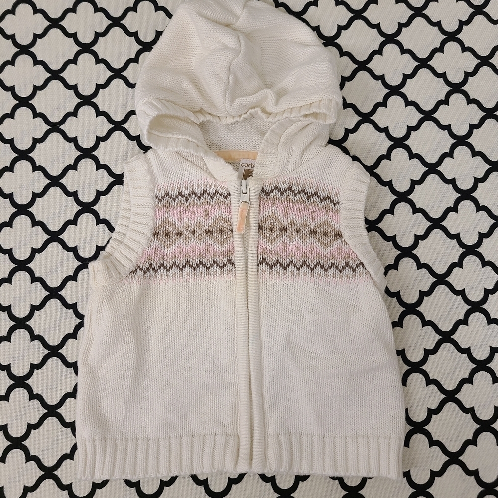 Carters Cotton Hooded Knit Vest with Zipper Size 3 Months